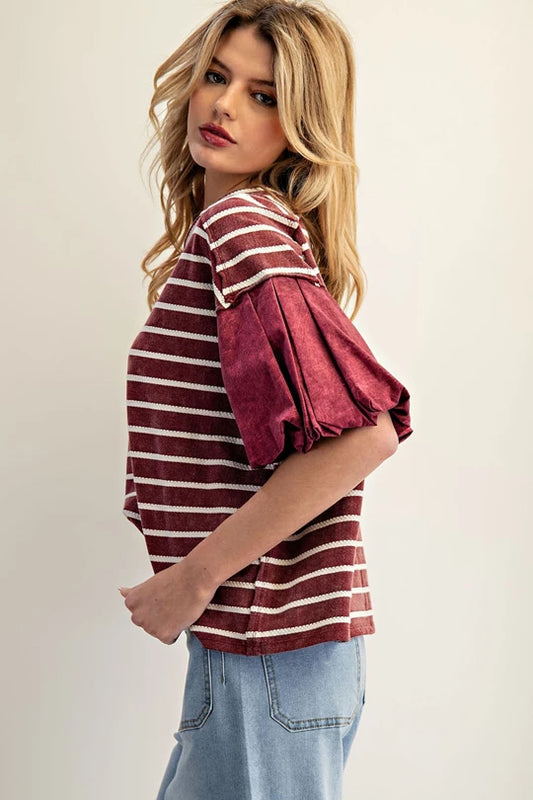 Striped Puff Sleeve Top