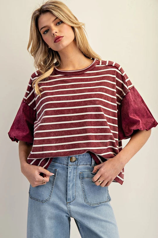 Striped Puff Sleeve Top