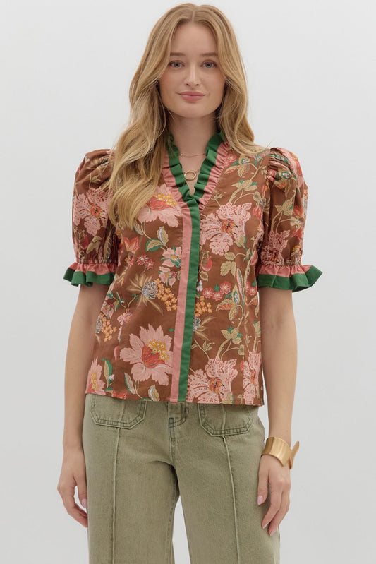 Floral Banded Puff Sleeve Top