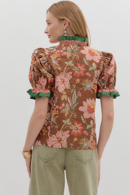 Floral Banded Puff Sleeve Top