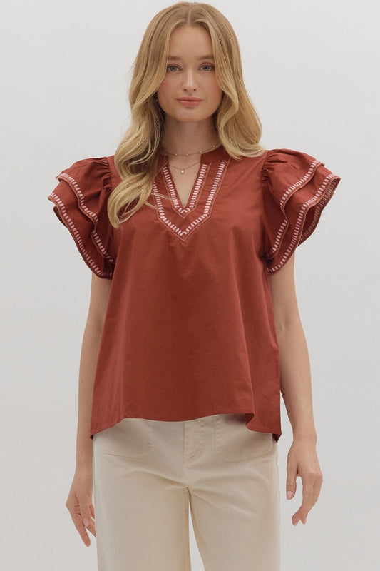 Ruffle Flutter Sleeve Top