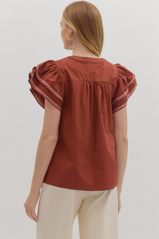Ruffle Flutter Sleeve Top