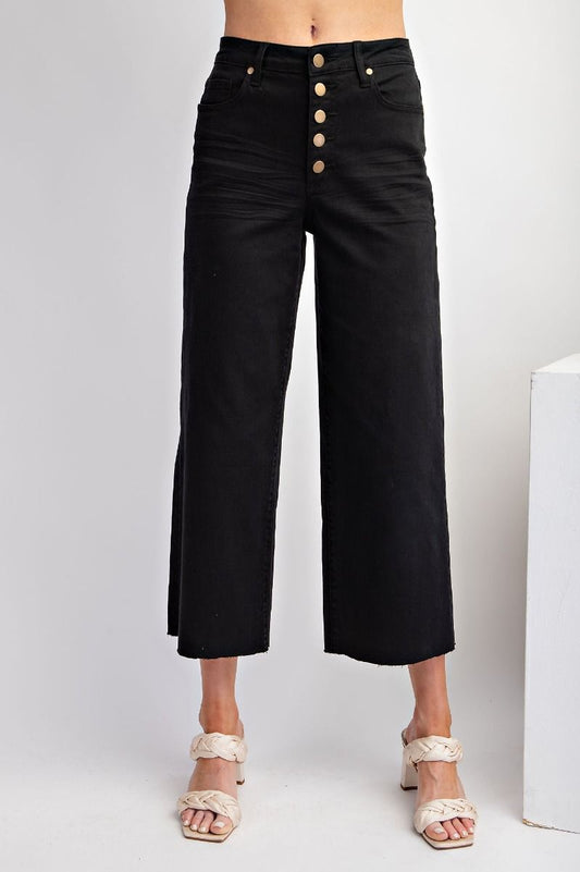 Button Front Cropped Twill Pants