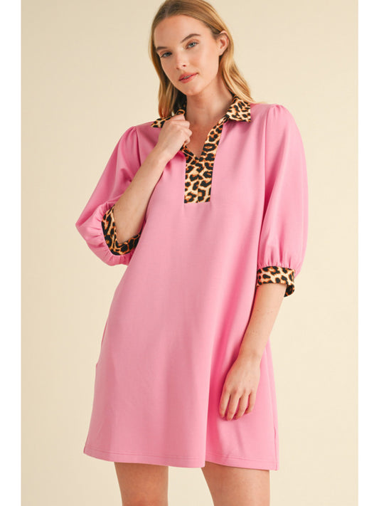 Pink Leopard Trim Dress