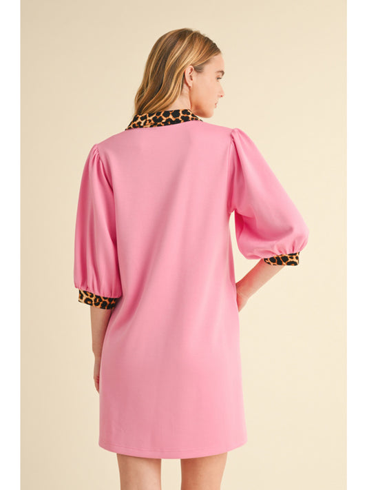 Pink Leopard Trim Dress