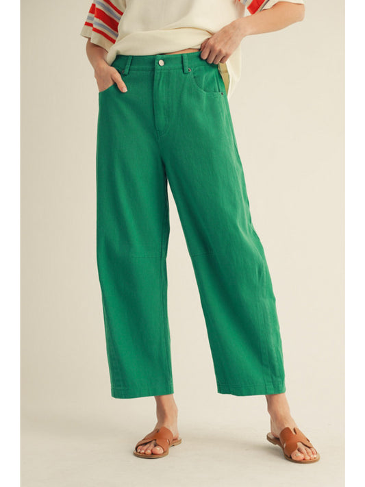 Cropped Green Barrel Jean