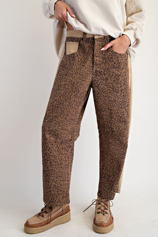 ANIMAL PRINTED STRETCH TWILL BARREL PANTS