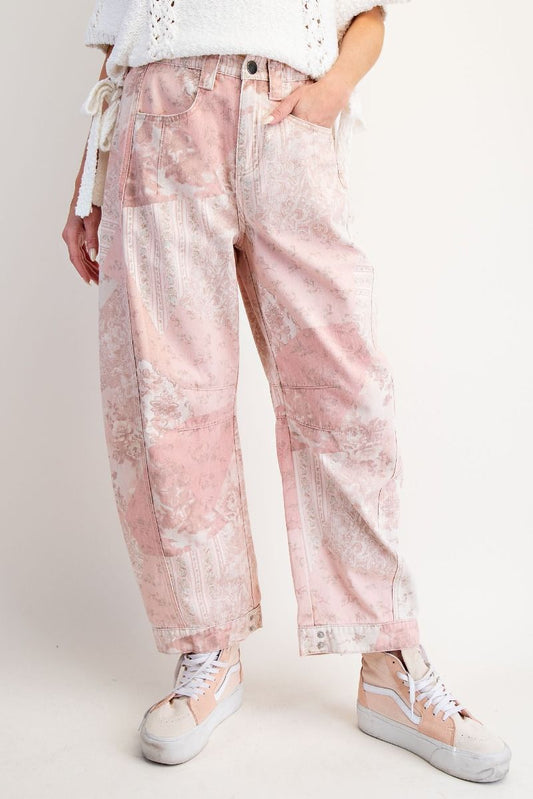 PATCHWORK PRINTED BARREL PANTS