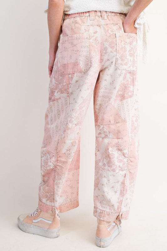 PATCHWORK PRINTED BARREL PANTS