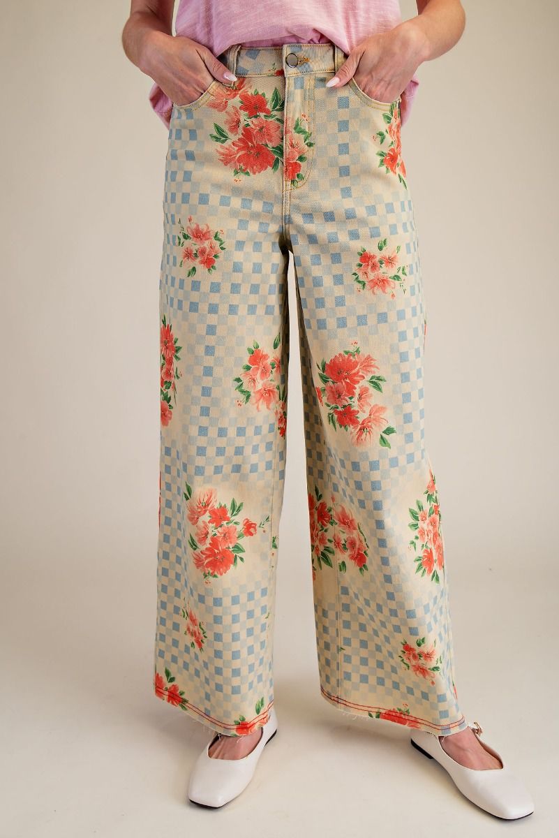 Floral Print Twill Pants