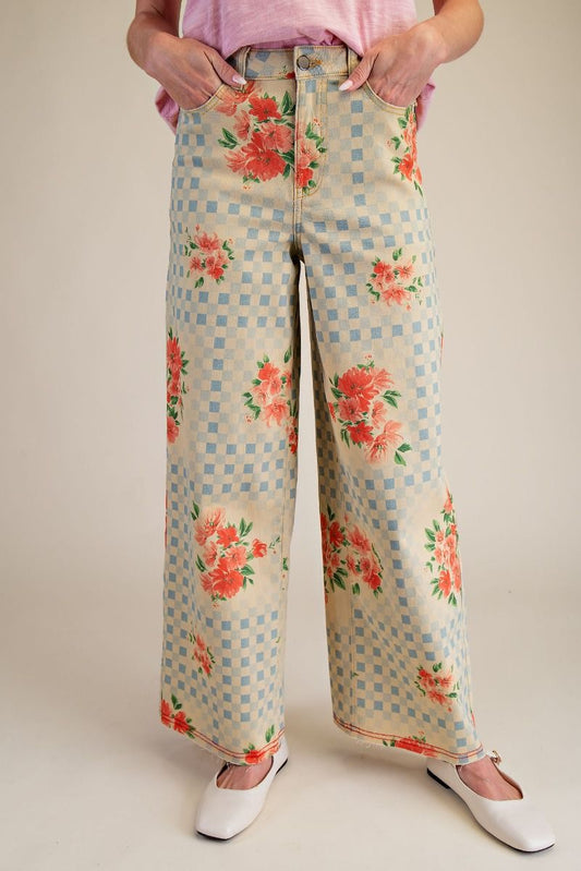 Floral Print Twill Pants