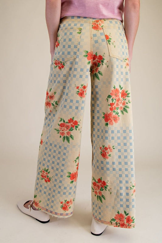 Floral Print Twill Pants