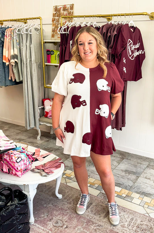 Football Helmet Dress Maroon/White