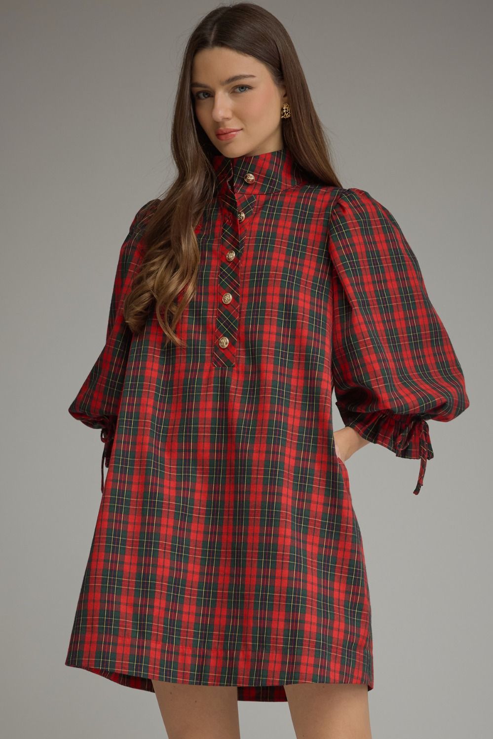 Pretty In Plaid Tie Sleeve Dress