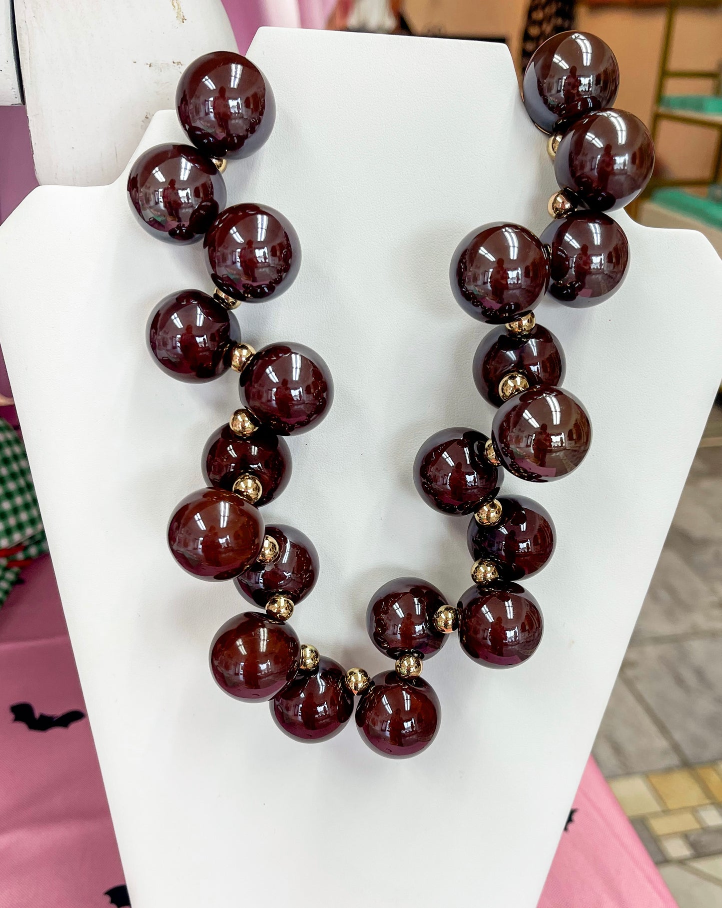 Bubble Bead Iridescent Necklace Chocolate Brown