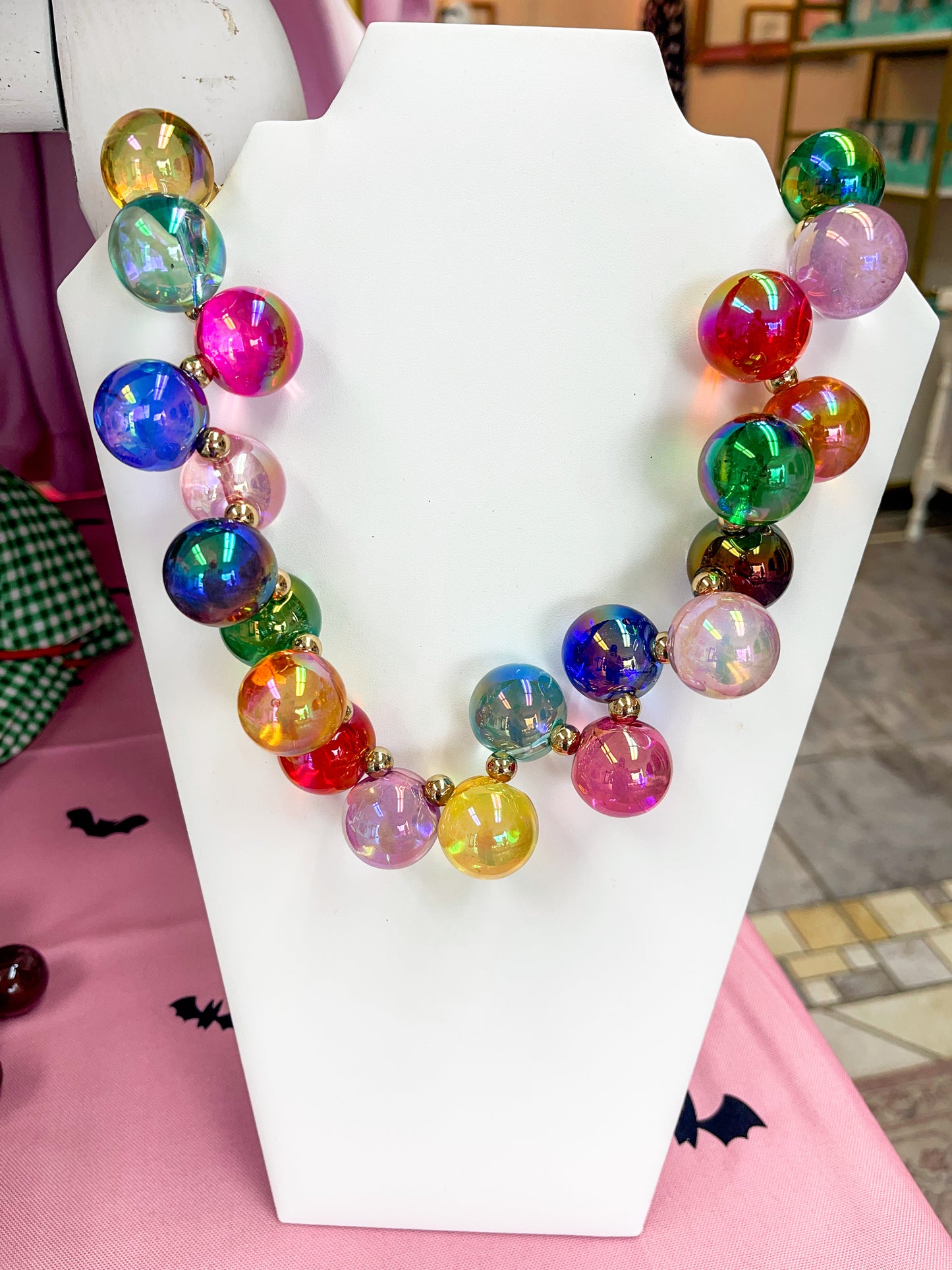 Bubble Bead Iridescent Necklace Multi Color