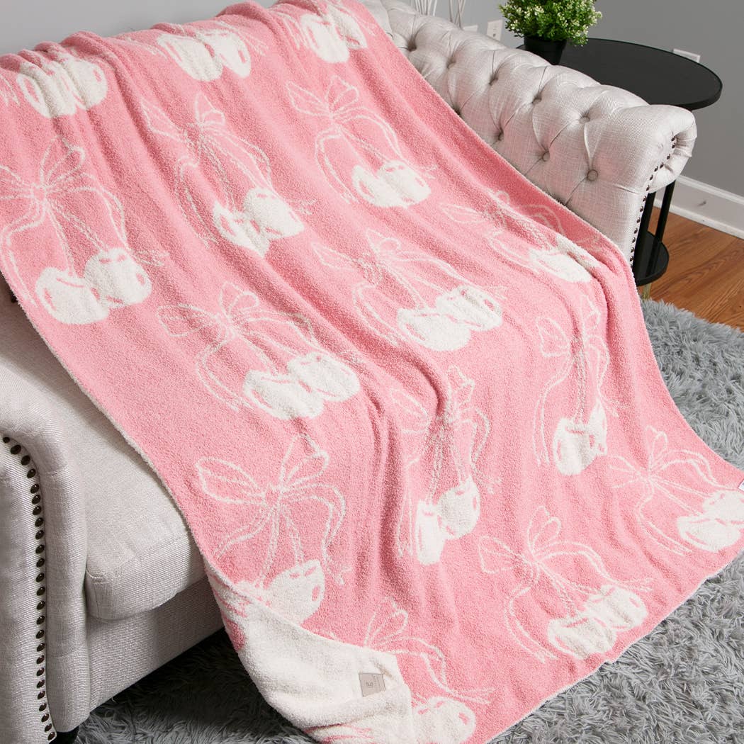 Cherry with Bow Print Cozy Soft Throw Blanket