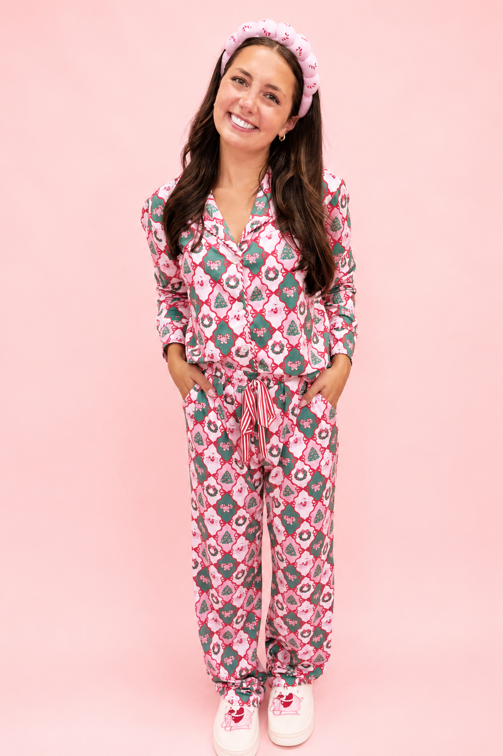 Santa's Candy Cane Christmas Pajama Set with Pants