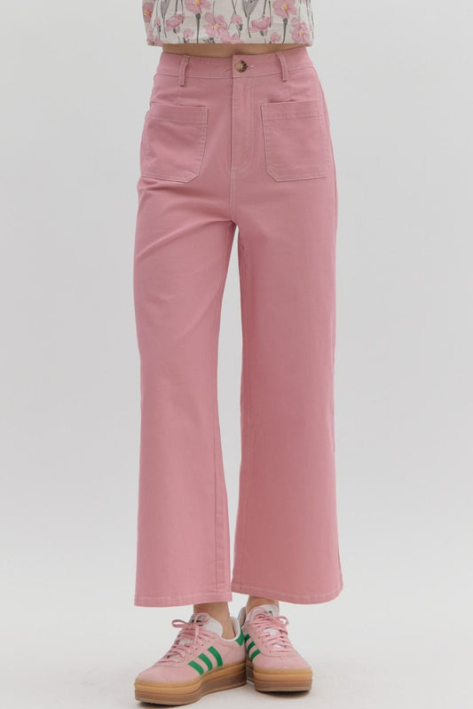 Pink Patch Pocket Cropped Pants