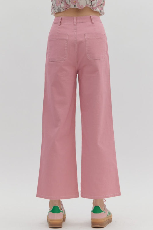 Pink Patch Pocket Cropped Pants