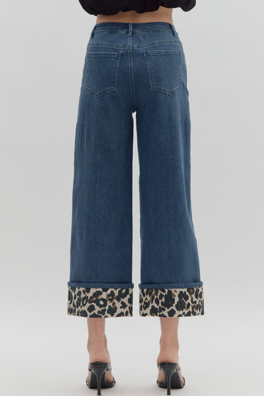 Denim And Leopard Cuff Pants