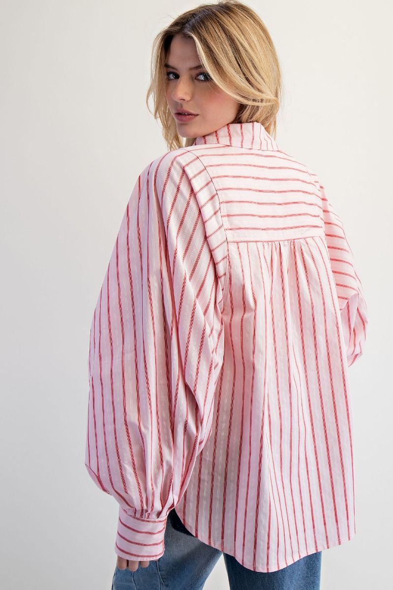 Pink Striped Button Down Top