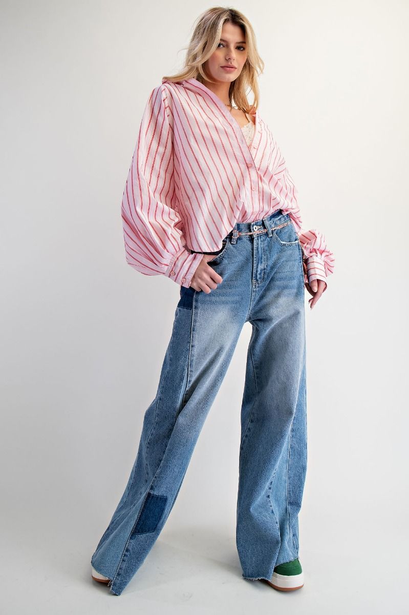 Pink Striped Button Down Top