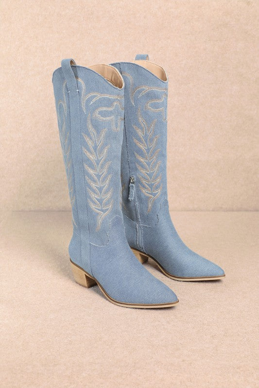 Inlay Western Denim Boots