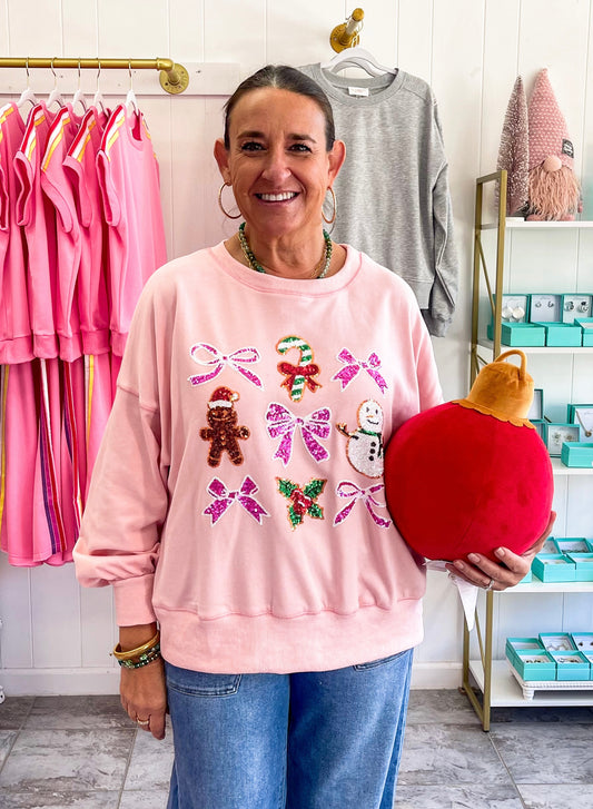 Christmas Bow Snowman and Gingerbread Sweatshirt