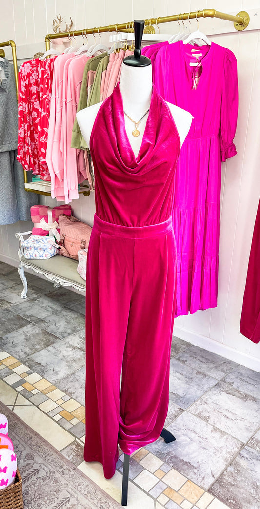 Velvet Cowl Neck Jumpsuit