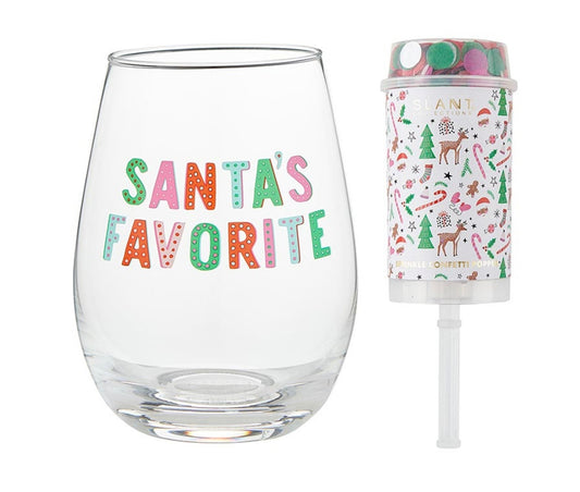 Santas Favorite Wineglass & Popper Gift Set